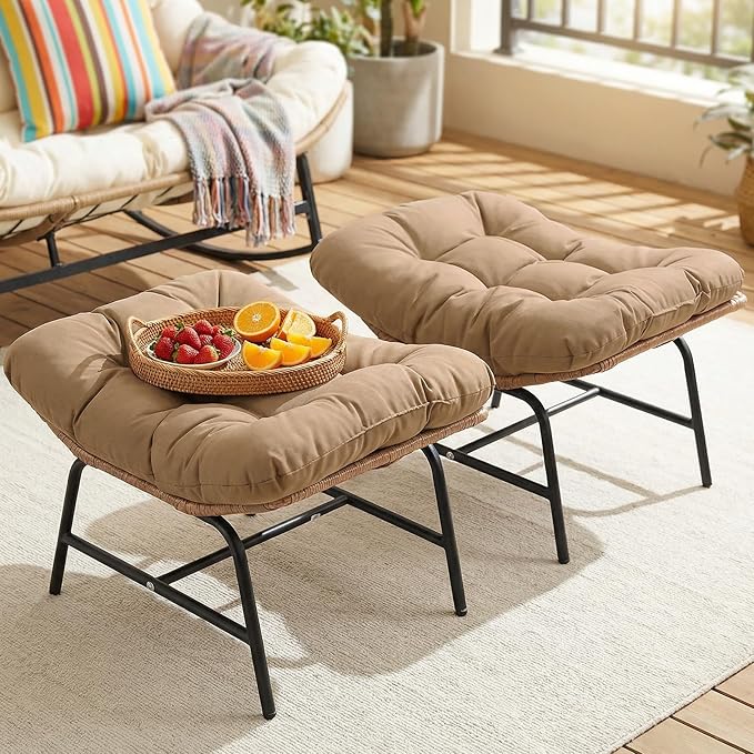 NICESOUL Indoor Outdoor Ottoman Set of 2, Large Wide Double Patio Footstool by NICESOUL