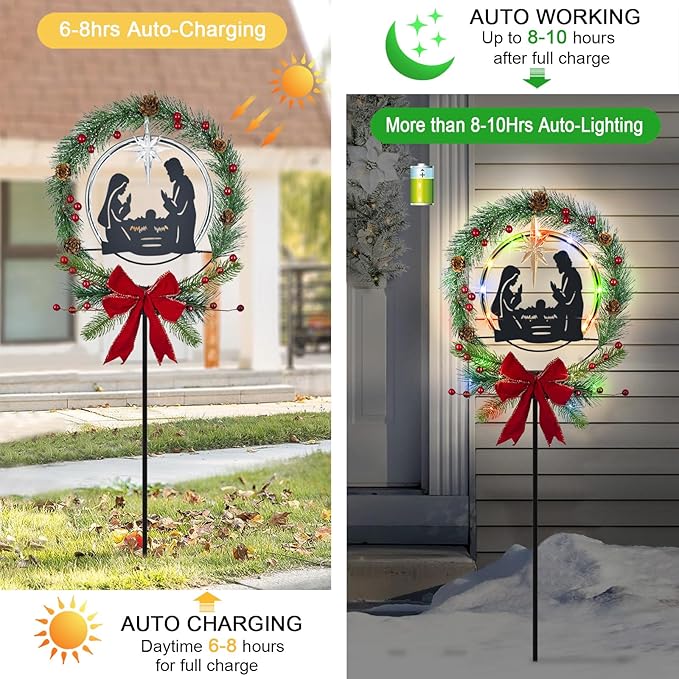Solar Powered Nativity Scene, Hokfirm Christmas Yard Stakes Outdoor Christmas - Image 3
