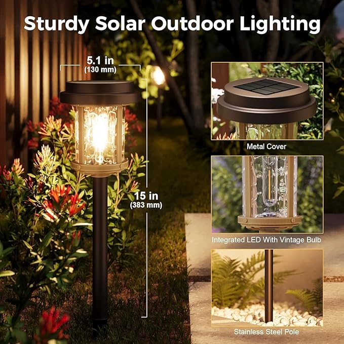 XMCOSY+ Solar Pathway Lights Outdoor, 6 Pack Solar Powered Garden Lights - Image 5