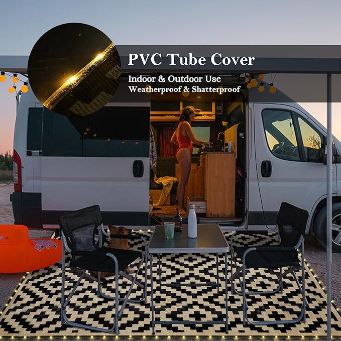 SAND MINE Reversible Mats with Led Strip Lights, Plastic Straw Rug, Modern Area - Image 6