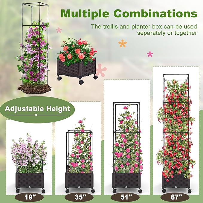 Giantex Raised Garden Bed with Tomato Cages, 67” Adjustable Height, Self - Image 7