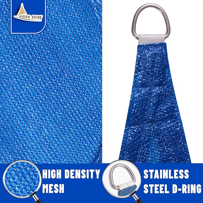 LOVE STORY 16' x 16' x 16' Triangle Blue Sun Shade Sail Canopy UV Block - Image 5