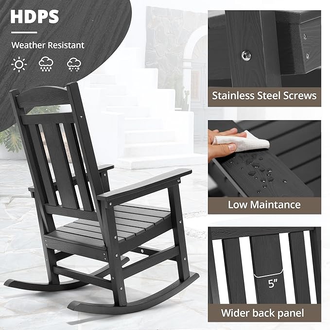 LUE BONA Outdoor Rocking Chairs Set of 2, Weather Resistant HDPS Poly Rocker - Image 4