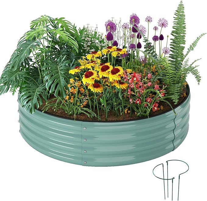 Galvanized Metal Planter Round Raised Garden Bed Kit by ZFHgarden