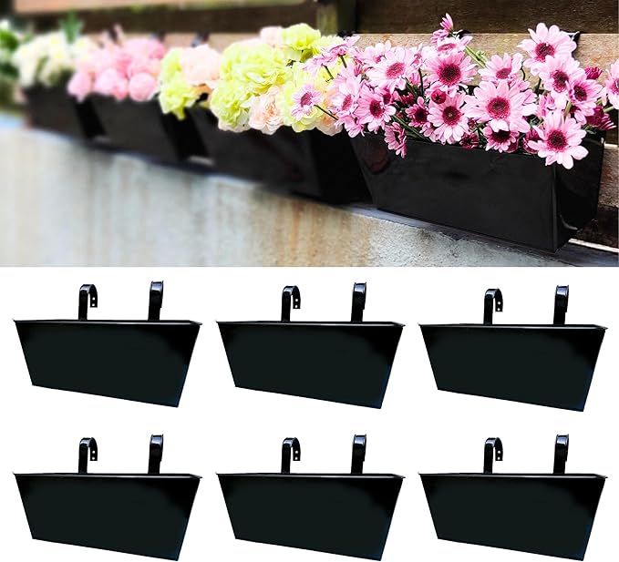 LaLaGreen Outdoor Rail Planter Large Black Metal Wall Hanging Strawberry Flower by L%C3%A1L%C3%A1Green