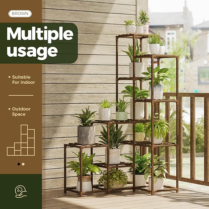 Bamworld 55“ Tall Plant Stand Indoor Outdoor Corner Plant Shelves Wood Plant - Image 3