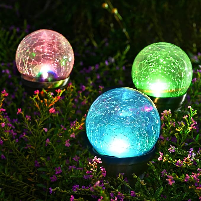 GIGALUMI Solar Outdoor, Cracked Glass Ball Solar Garden Lights, Color Changing - Image 4