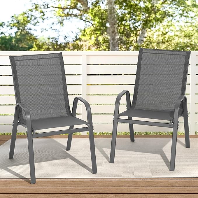 Patio Chairs Set of 2, All Weather Breathable Stackable Outdoor Dining Chairs - Image 2