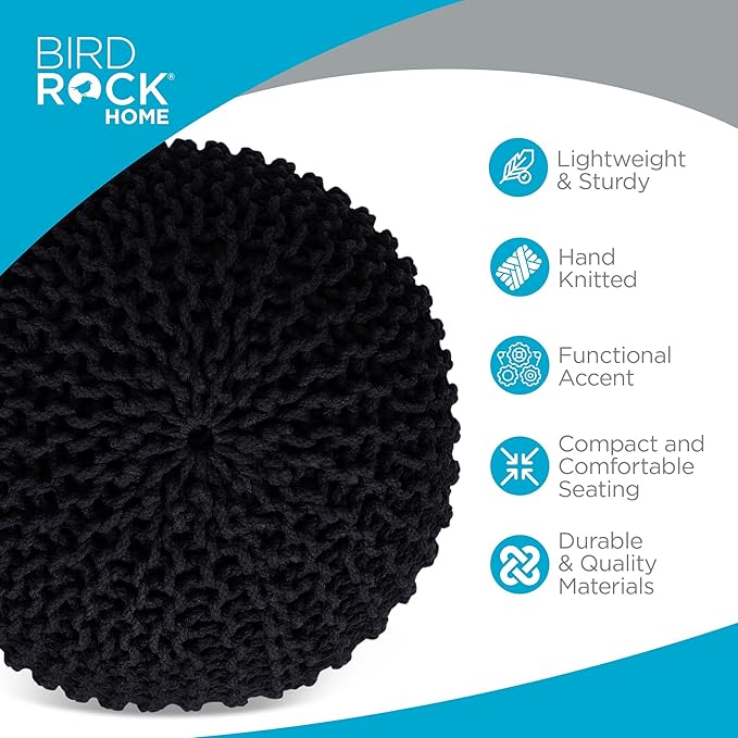 BIRDROCK HOME Round Pouf Ottoman | Cotton Braided Foot Stool - Image 4