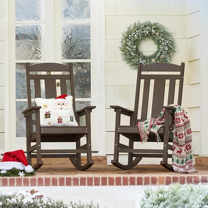 LUE BONA Outdoor Rocking Chairs Set of 2, Weather Resistant HDPS Poly Rocker by LUEBONA