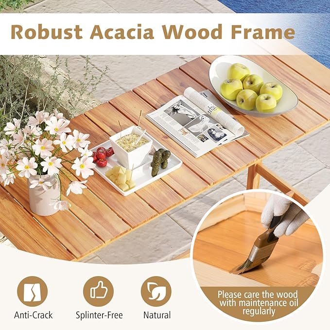 Tangkula 3 Piece Patio Bar Set, Outdoor Acacia Wood Counter Height Table - Image 6