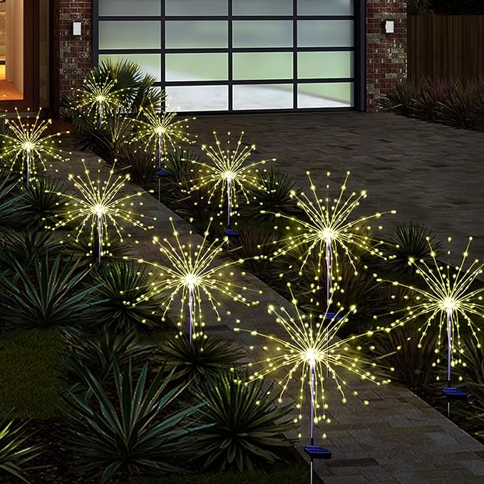 Solar Garden Firework Lights, 4 Pack, Waterproof, 120 LED, Warm White, Party - Image 5