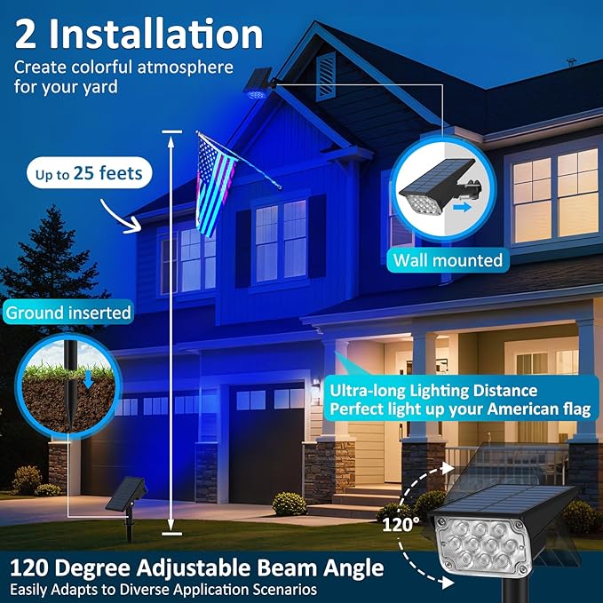 T-SUNUS RGB Solar Landscape Spotlights Christmas Outdoor IP65 Waterproof Color - Image 7