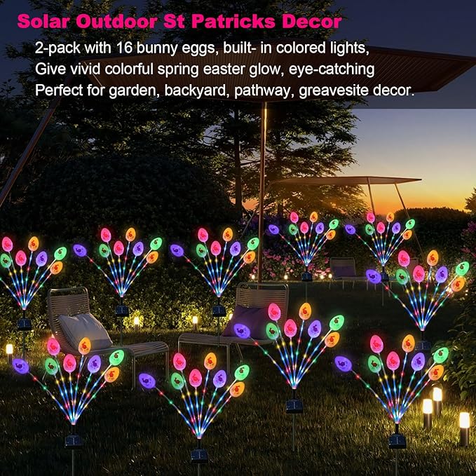 Lmtocs Solar Easter Decorations Outdoor Stake Lights, 2 Packs 16LED Solar Egg - Image 9