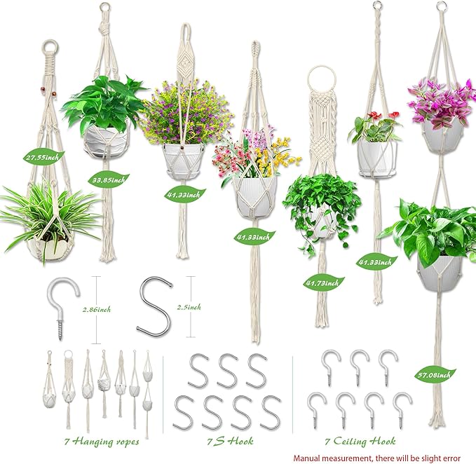 IGaiety Macrame Plant Hanger, 7 Pack Plant Hanger Indoor Hanging Planters - Image 2