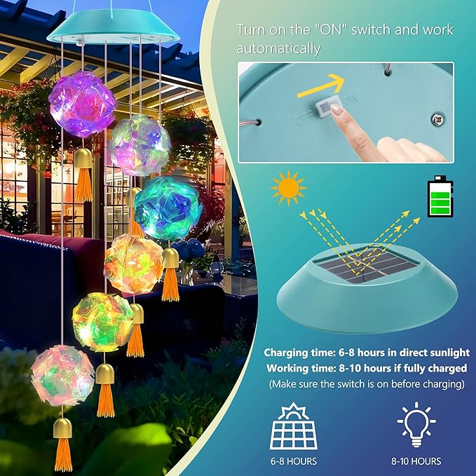 Toodour Solar Wind Chime, Color Changing Hydrangea Ball Wind Chimes LED - Image 2