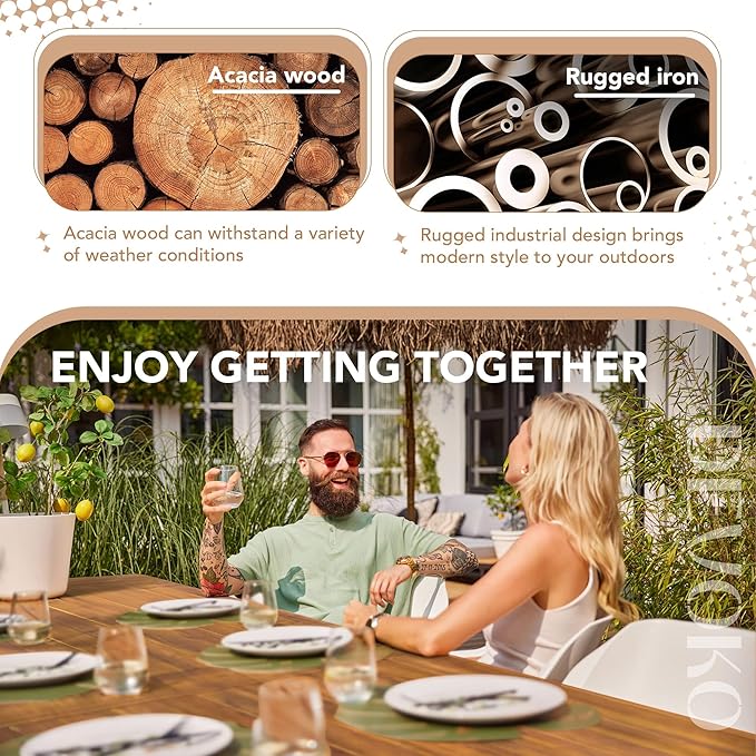 Devoko Home Acacia Wood Dining Table 6-Person Indoor Outdoor Table - Image 7