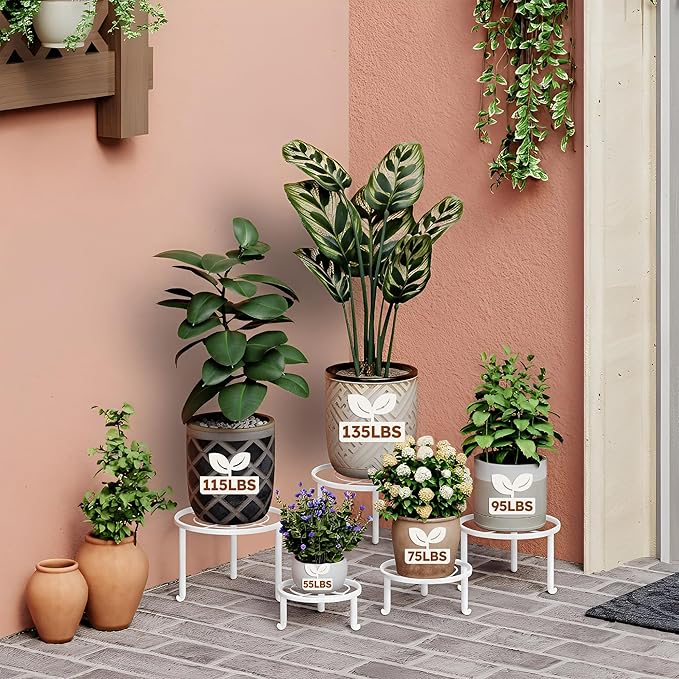 5 Pack Metal Plant Stand Indoor Outdoor Anti-Rust Iron Flower Pot Stand Holder - Image 3