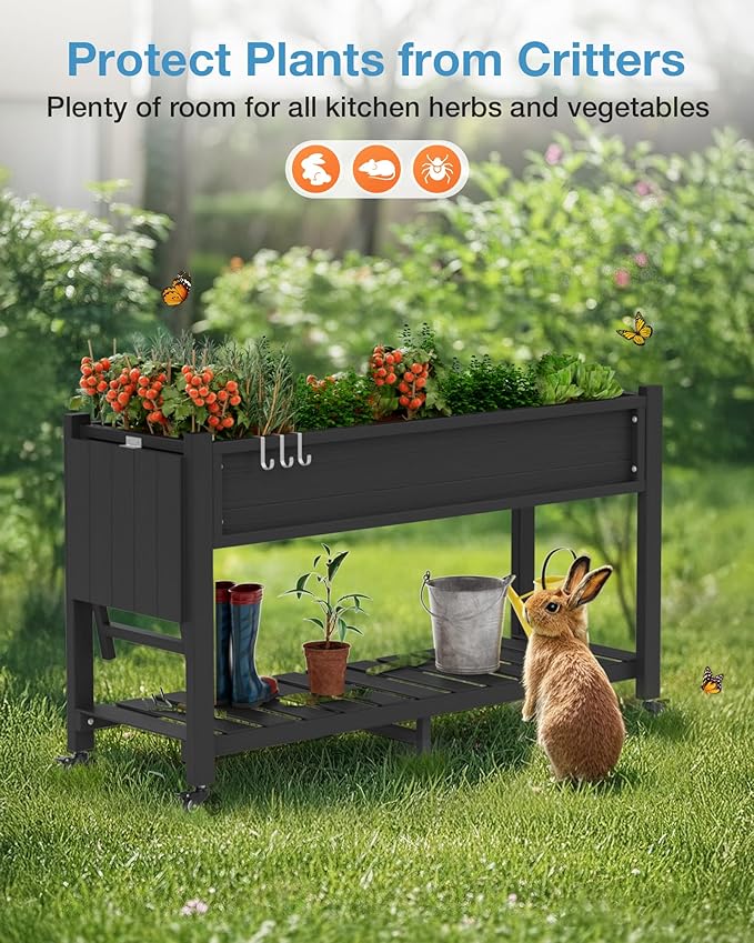 YEFU Raised Garden Bed with Legs: 57x18x30in Elevated Poly Planter with Wheels - Image 6