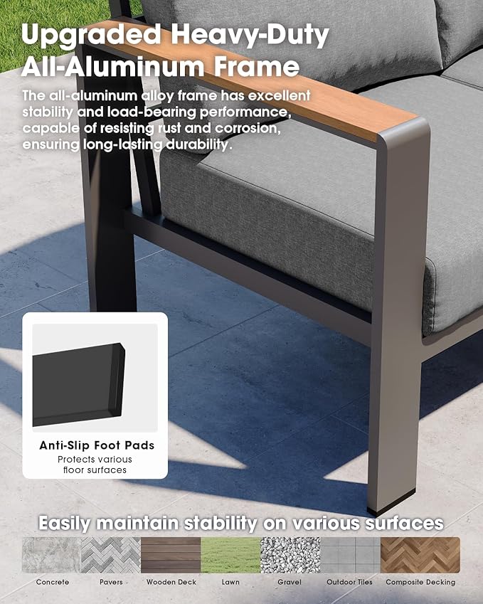 Aluminum Outdoor Patio Furniture 3 Seats, All-Weather Outdoor Patio Sofa - Image 5