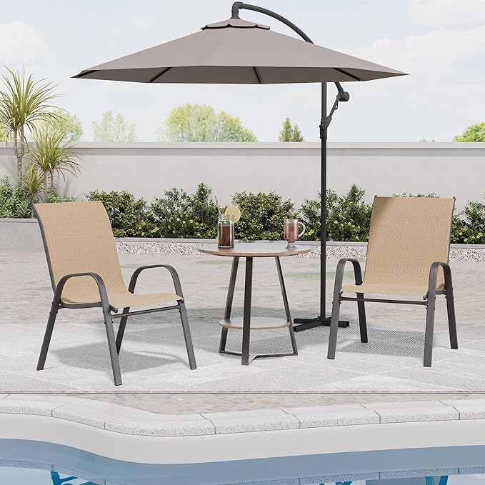 Patio Chairs Set of 2, Outdoor Dining Chairs Stackable - Image 3
