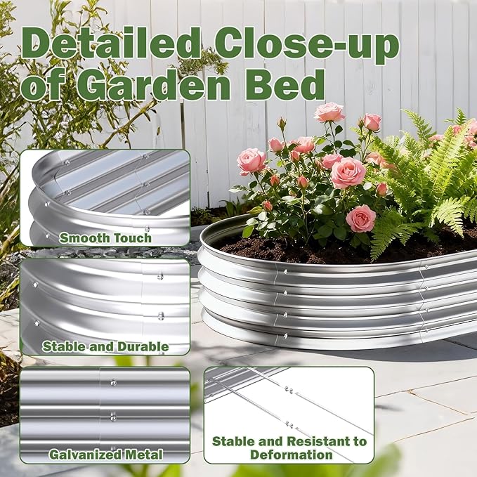 Galvanized Raised Garden Bed Outdoor, Easy Assemble Large Oval Plant Container - Image 2