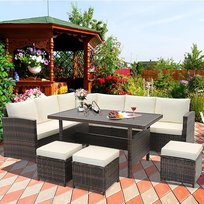 Tangkula 7 Pieces Wicker Patio Furniture Set, Rattan Sofa - Image 3