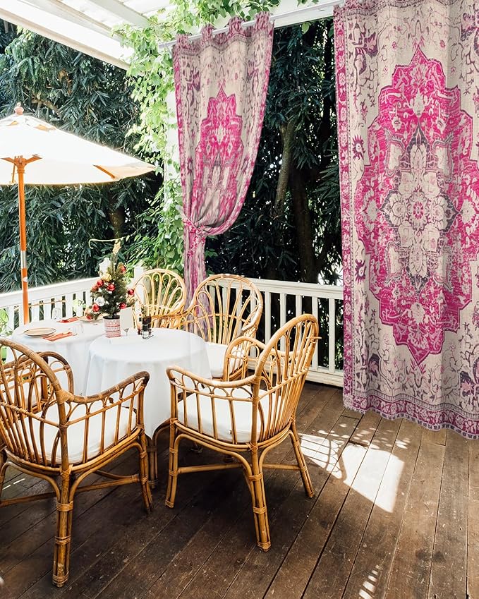 Pink Bohemian Outdoor Curtains for Patio Waterproof, Grommet Privacy Curtain - Image 5