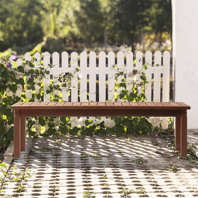 VINGLI Outdoor Wooden Bench, 62” Porch Bench Outdoor Backless Garden Bench - Image 8