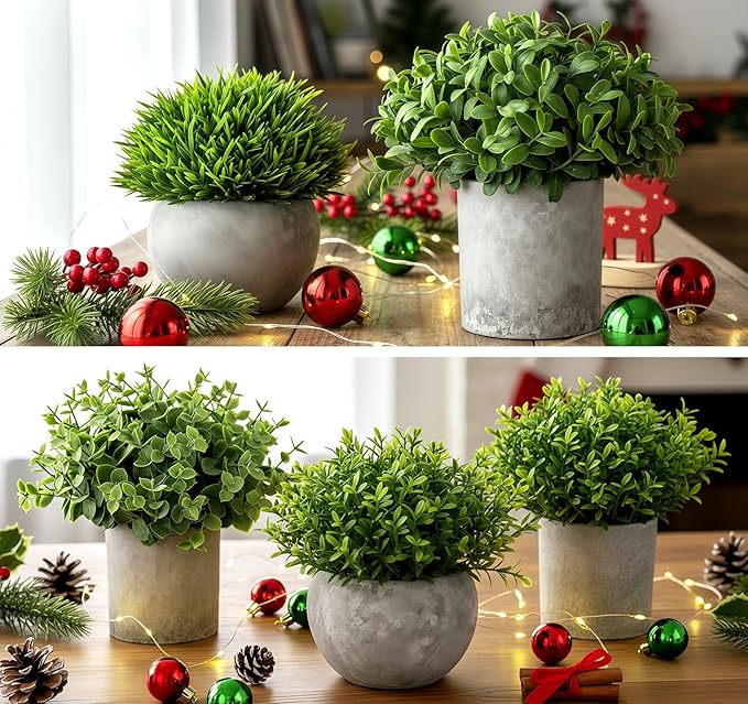 Fake Plants, 5 Pack Small Fake Plants Mini Potted Artificial Eucalyptus - Image 6