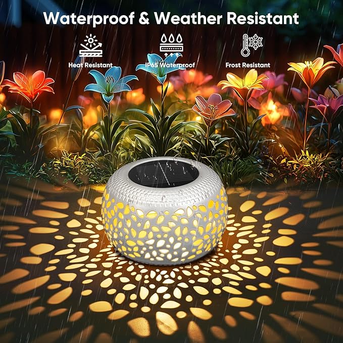 Solar Lanterns Outdoor Waterproof: 2 Pack White Hollow Out Metal Solar Lights - Image 7