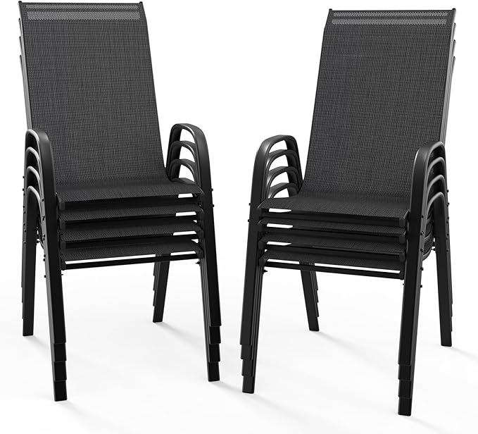 VINGLI Patio Chairs Set of 8 – Stackable Outdoor Dining Chairs by VINGLI