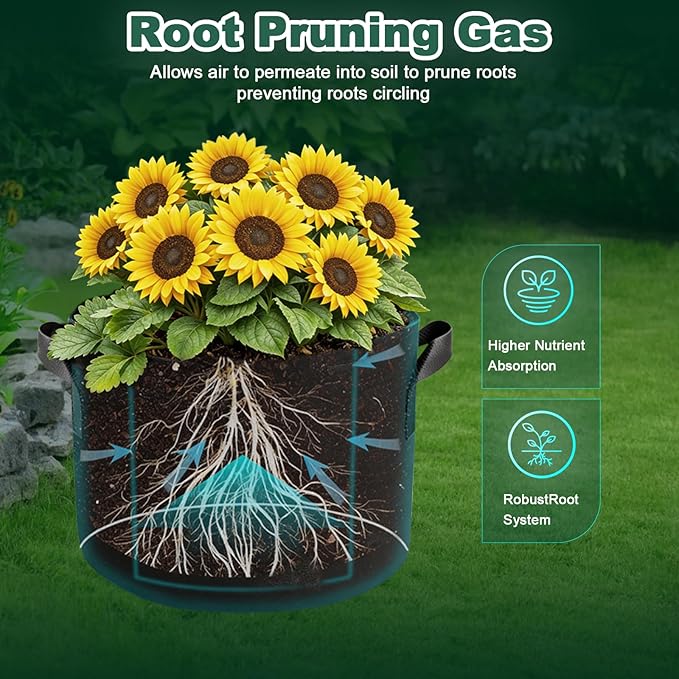 5 Pack 10 Gallon Thickened Grow Bags, Aeration Nonwoven Fabric Planting Bags - Image 6