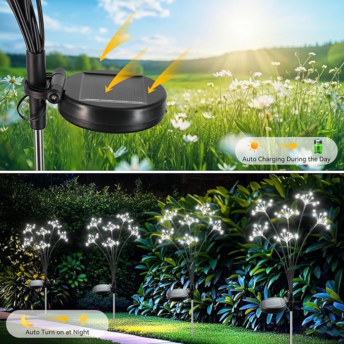 Solar Garden Lights 2 Pack Waterproof Solar Swaying Starburst Light Outdoor - Image 5