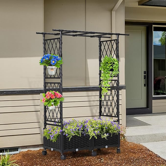 Planter Box with Trellis Outdoor, 53.1in Plastic Raised Garden Bed with Trellis - Image 7