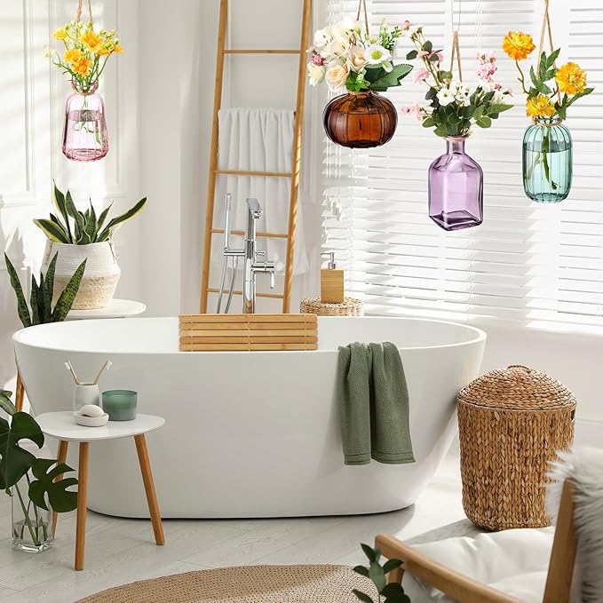 4 Pcs Stained Glass Hanging Vases Hanging Glass Planters Small Plant Terrarium - Image 5