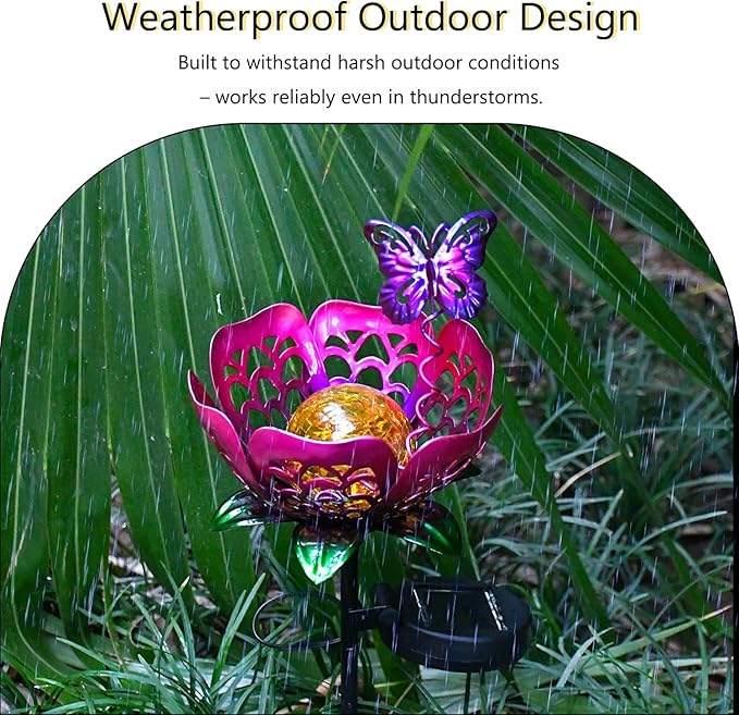 Solar Lights Outdoor Garden Decor, LED Lotus Flower Lamp, Metal Tulip & - Image 4