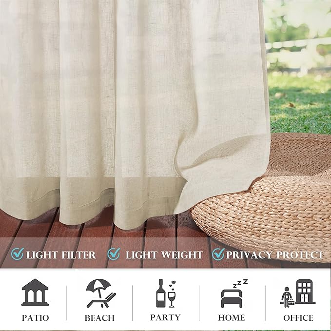 RYB HOME 2 Panels Outdoor Sheer Curtains - Image 7