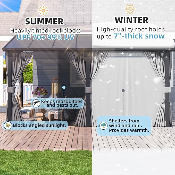 AECOJOY 14' x 10' Gazebo for Patio, Hard Top Lean to Gazebo Pergola - Image 3