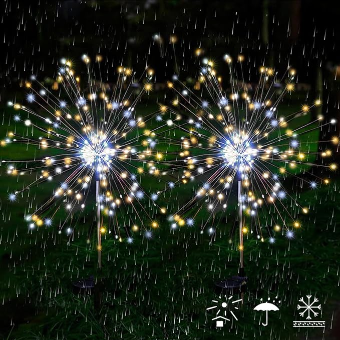JJGoo Solar Firework Lights, 2 Pack 120 LEDs 2 Lighting Modes Solar Garden - Image 5