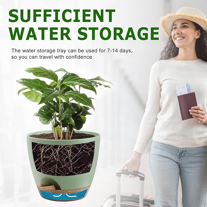 Plant Pots 10/9/8/7.5/7 Inch Self Watering Pots, Plastic Flower Pots, Nursery - Image 5