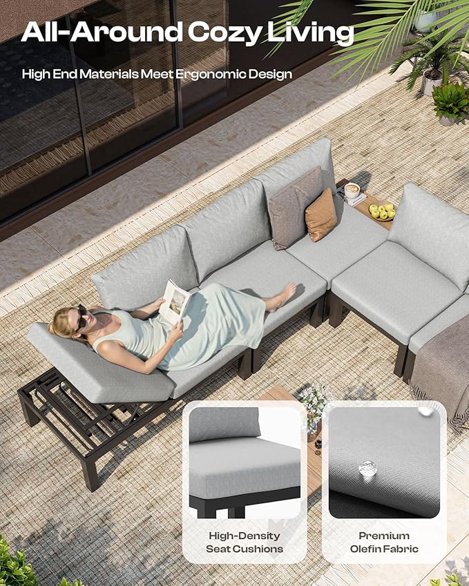 Aluminum Modular Outdoor Patio Furniture Set, 6 Seats Patio Sectional Sofa Set - Image 4