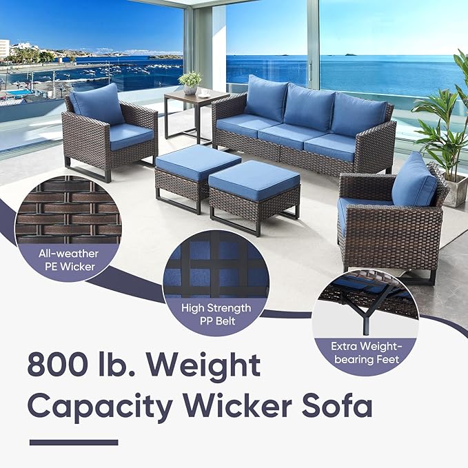 Belord Wicker Patio Furniture 5 Piece Outdoor Sofa Set, Oversize Outdoor Swivel - Image 9