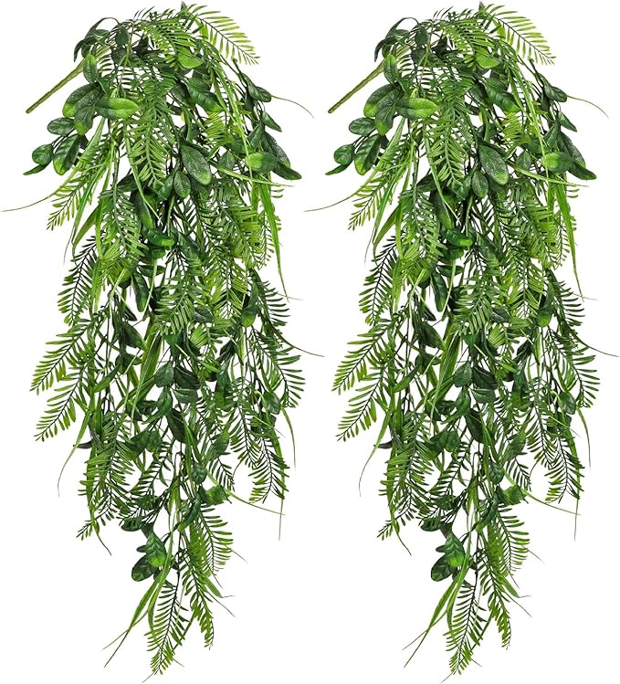 Hollyone 2pcs Artificial Hanging Plant 36" Faux Ferns Artificial Plastic by Hollyone