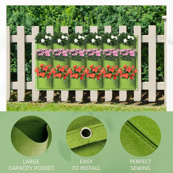 LITLANDSTAR 18 Pockets Hanging Grow Bags, 2 Pack Horizontal Wall Planter Plant - Image 2