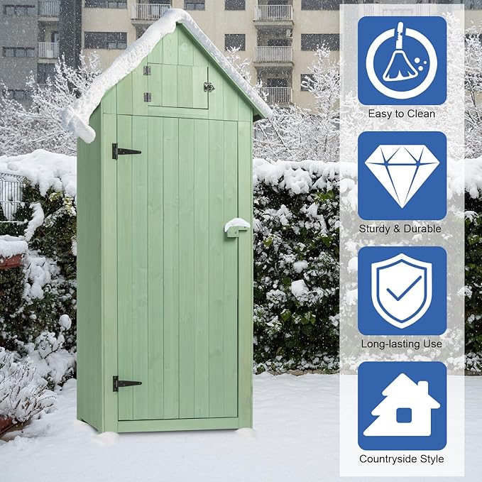 Outvita Outdoor Storage Cabinet, 70in Wooden Vertical Garden Tools Shed - Image 5