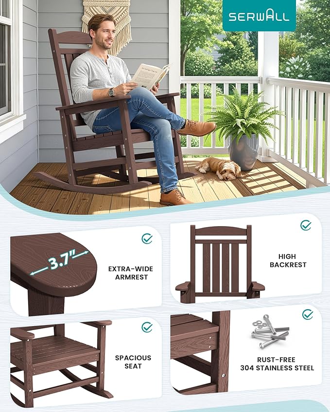 SERWALL Oversized Outdoor Rocking Chair, All-Weather Patio Rocking Chair - Image 7