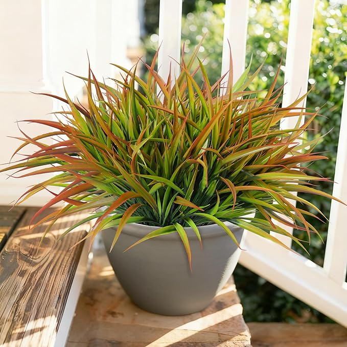 Ivydale 12Pcs Artificial Plants Outdoor Fake Plastic Grass Spring Decor UV - Image 2
