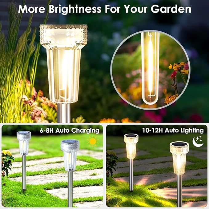 Mancra 12 Pack Solar Pathway Lights Outdoor, Waterproof Metal Solar Outdoor - Image 4