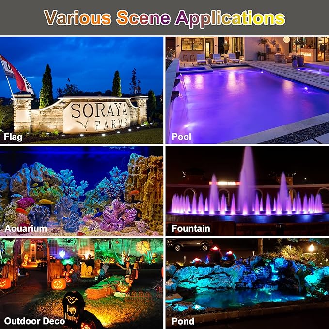 RGB Pond Lights with Timer, LED Underwater Submersible Colorful Landscape - Image 2
